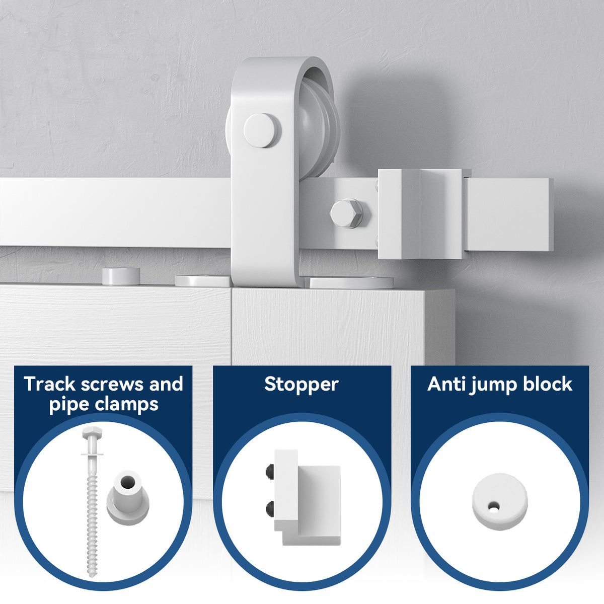 White Classic Top Mount Barn Door Hardware