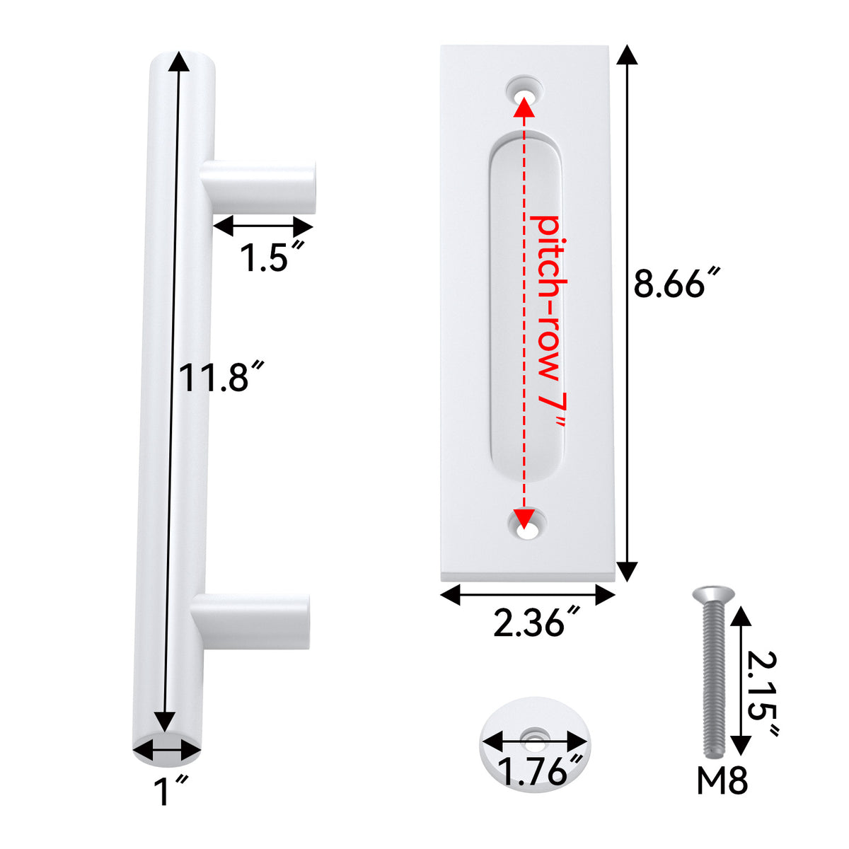 White Round Barn Door Handle Kit (Double Sided)