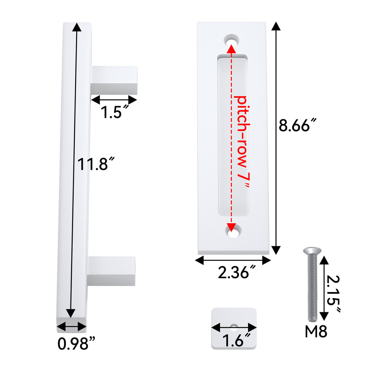 White Square Barn Door Handle Kit (Double Sided)