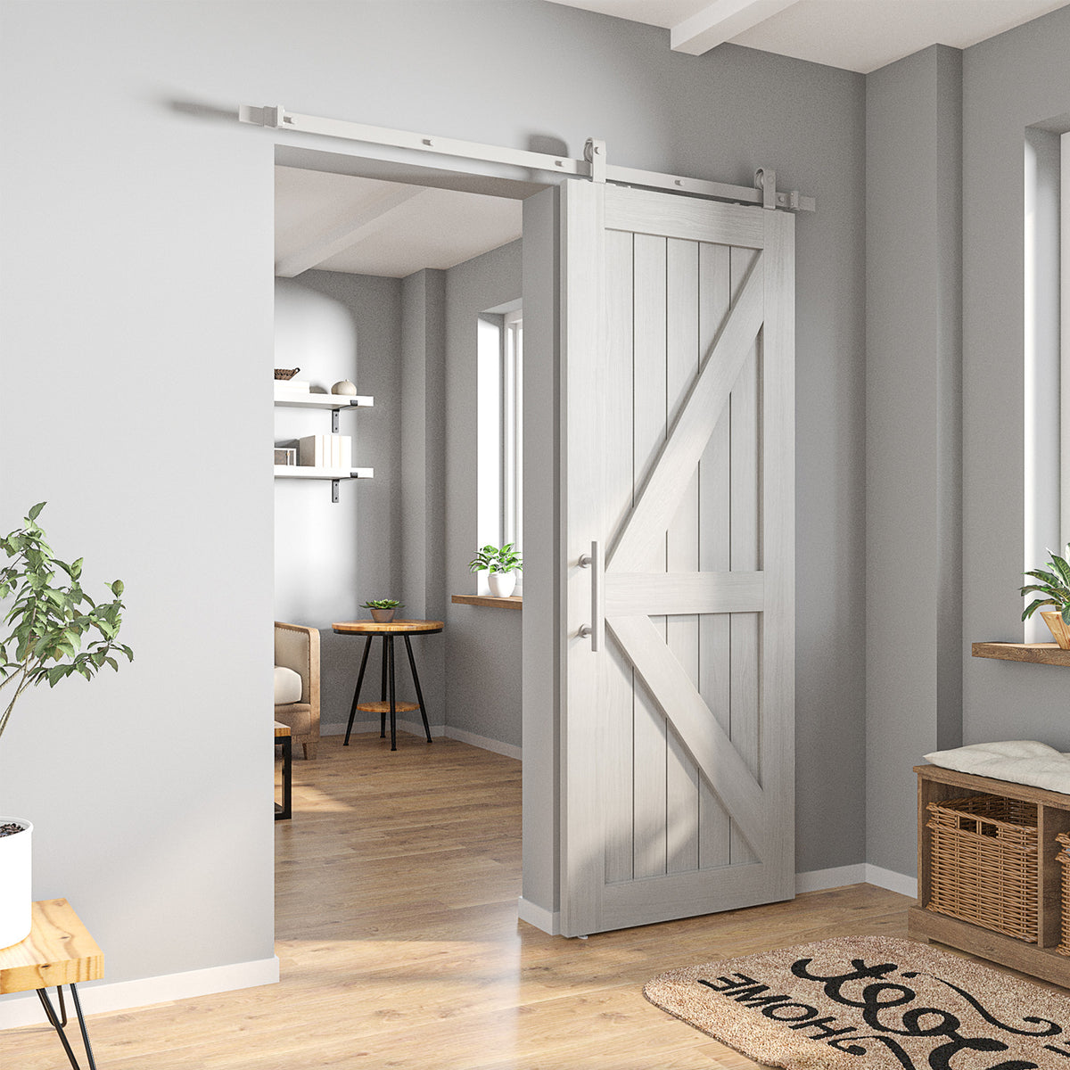 White Classic Top Mount Barn Door Hardware