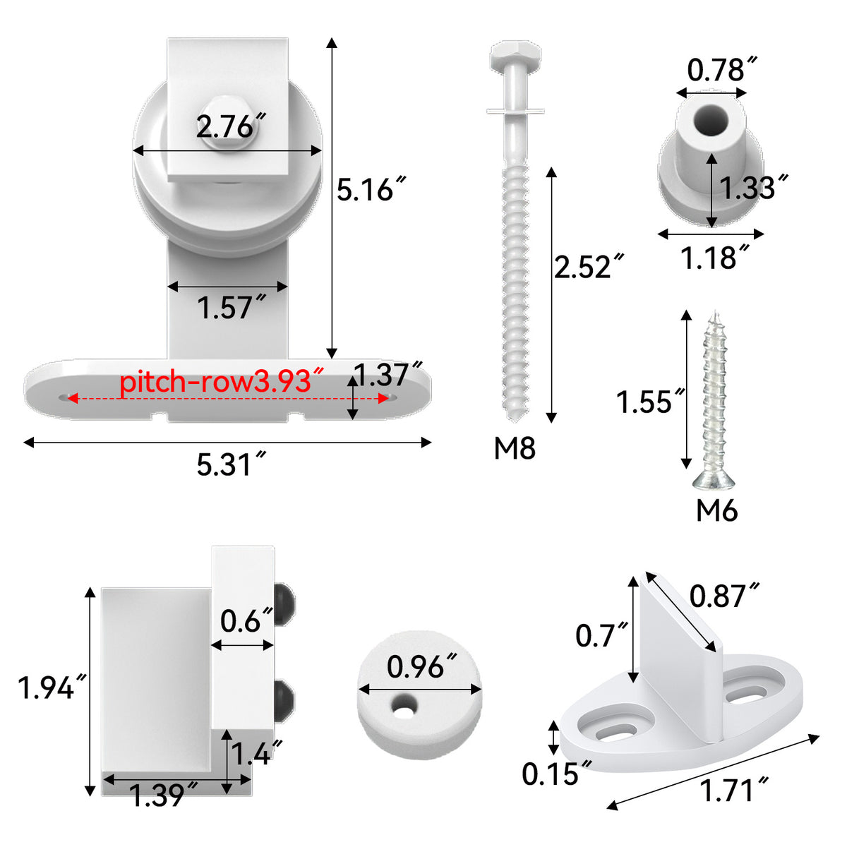 White Classic Top Mount Barn Door Hardware