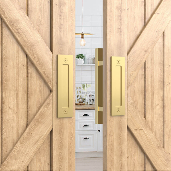 Brushed Gold Square Barn Door Handle Kit (Double Sided)