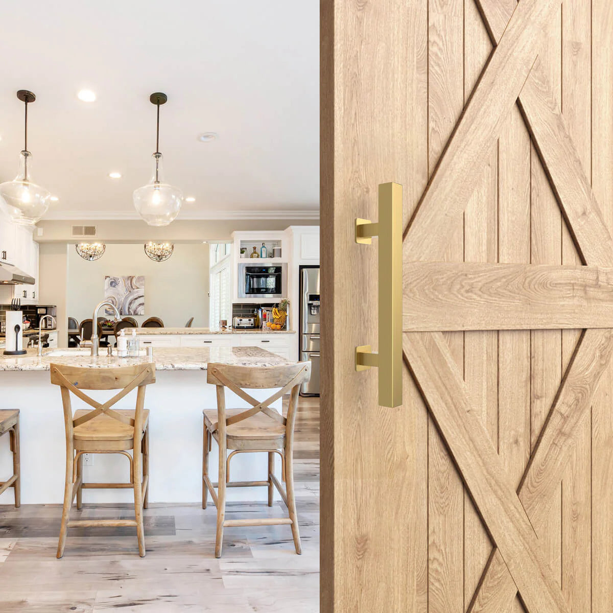 Brushed Gold Square Barn Door Handle Kit (Double Sided)