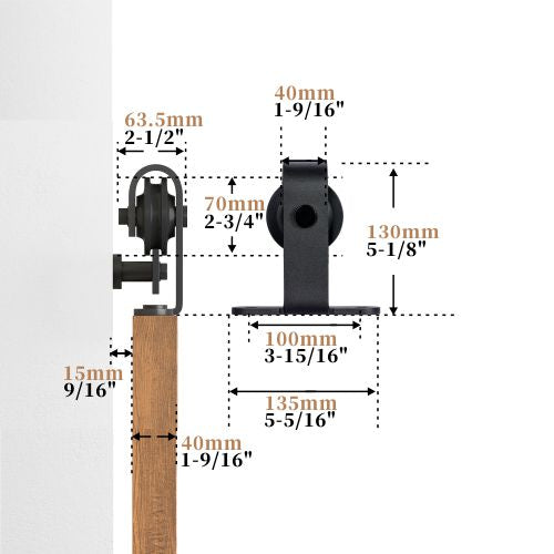 Classic Black Top Mount Barn Door Hardware