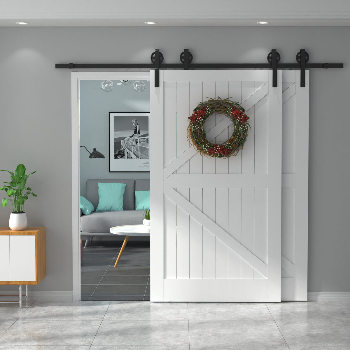 Large Wheel Bypass Barn Door Hardware (For Two Door Bypass)