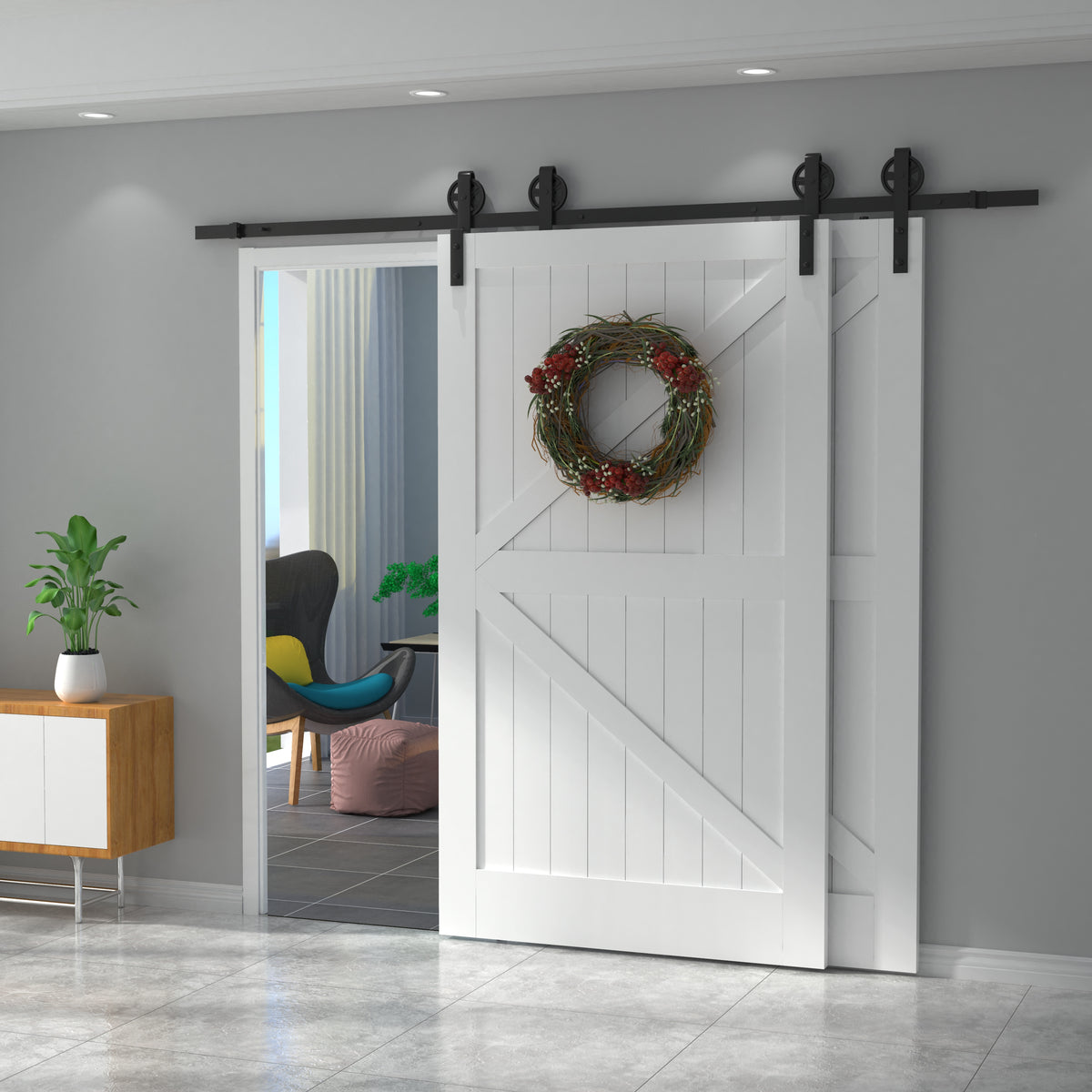 Large Wheel Bypass Barn Door Hardware (For Two Door Bypass)