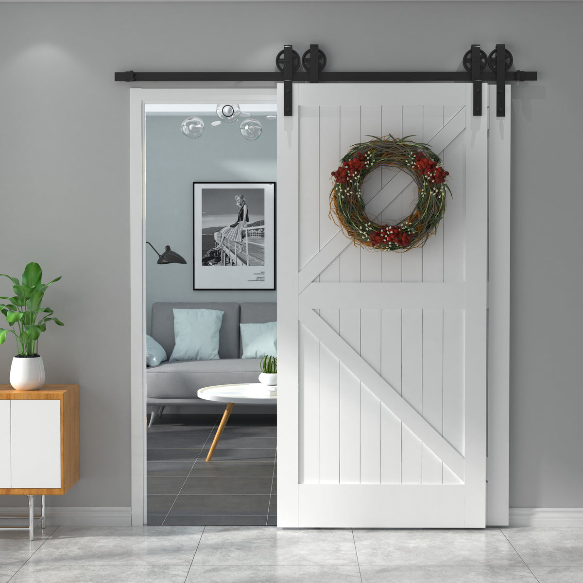 Large Wheel Bypass Barn Door Hardware (For Two Door Bypass)