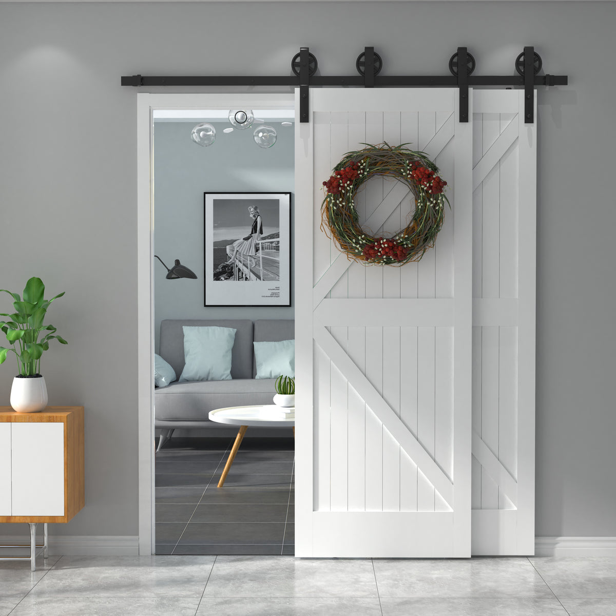 Large Wheel Bypass Barn Door Hardware (For Two Door Bypass)