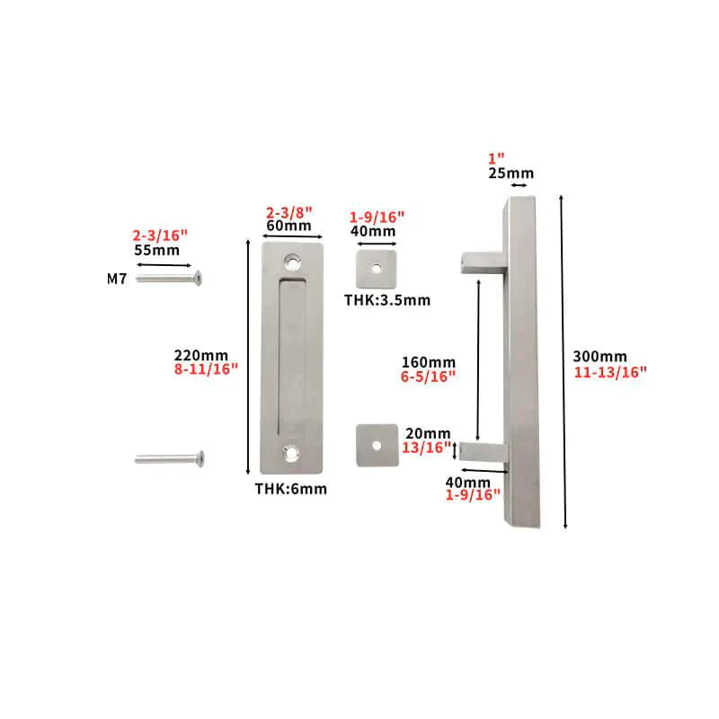 Stainless Steel Square Barn Door Handle Kit ( Double Sided )